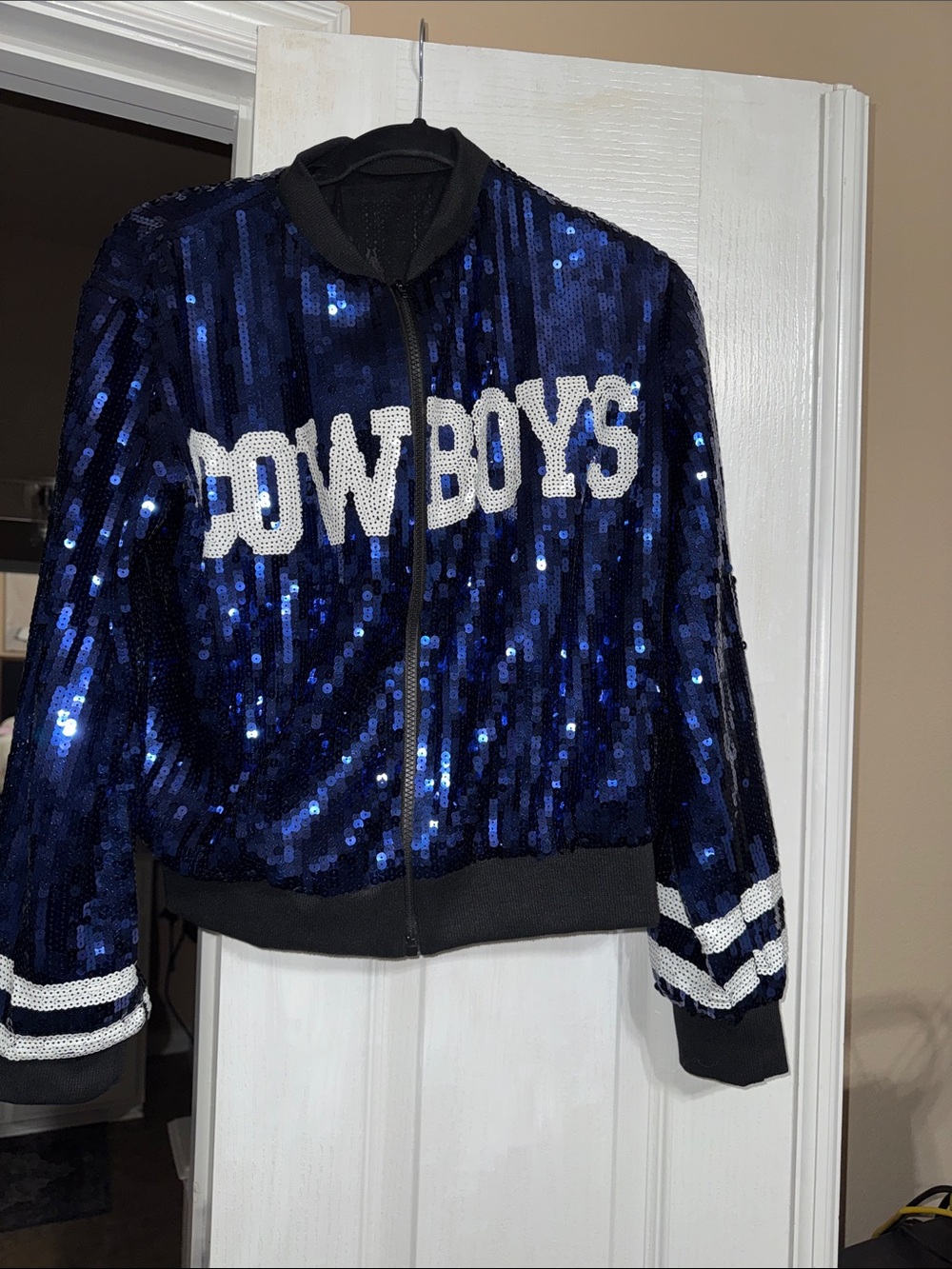 Women’s Navy Sequin Dallas COWBOYS Bomber Jacket